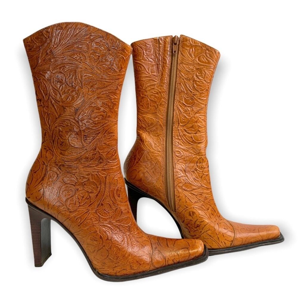 Steve Madden Brisa Leather Cowboy Boots Womens 6.5 Brown Western Coastal Cowgirl